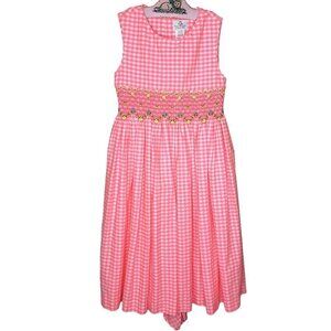 Baby Bespoke Plaid Smocked Dress Pink Floral Easter Pleated Size 10 Spring ALine